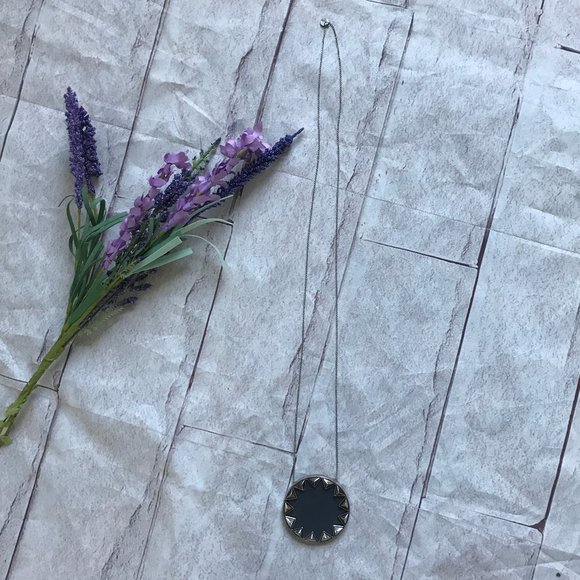 House of Harlow 1960 Leather Sunburst Long Necklace Silver Tone Big Pendant - Picture 4 of 11